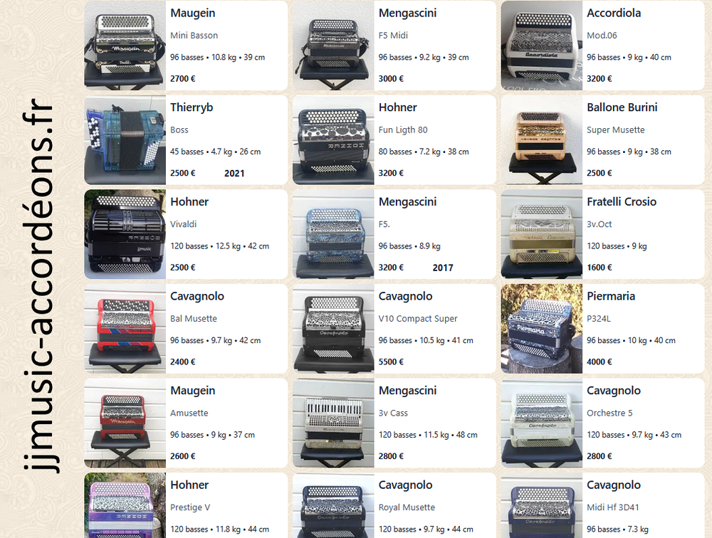 plusieurs accord&eacute;ons r&eacute;vis&eacute;s et garantis visible sur le site Instruments de musique