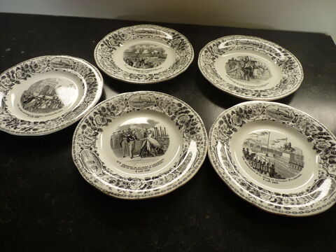 5 assiettes  historiées 1858  cherbourg 20 Portbail (50)