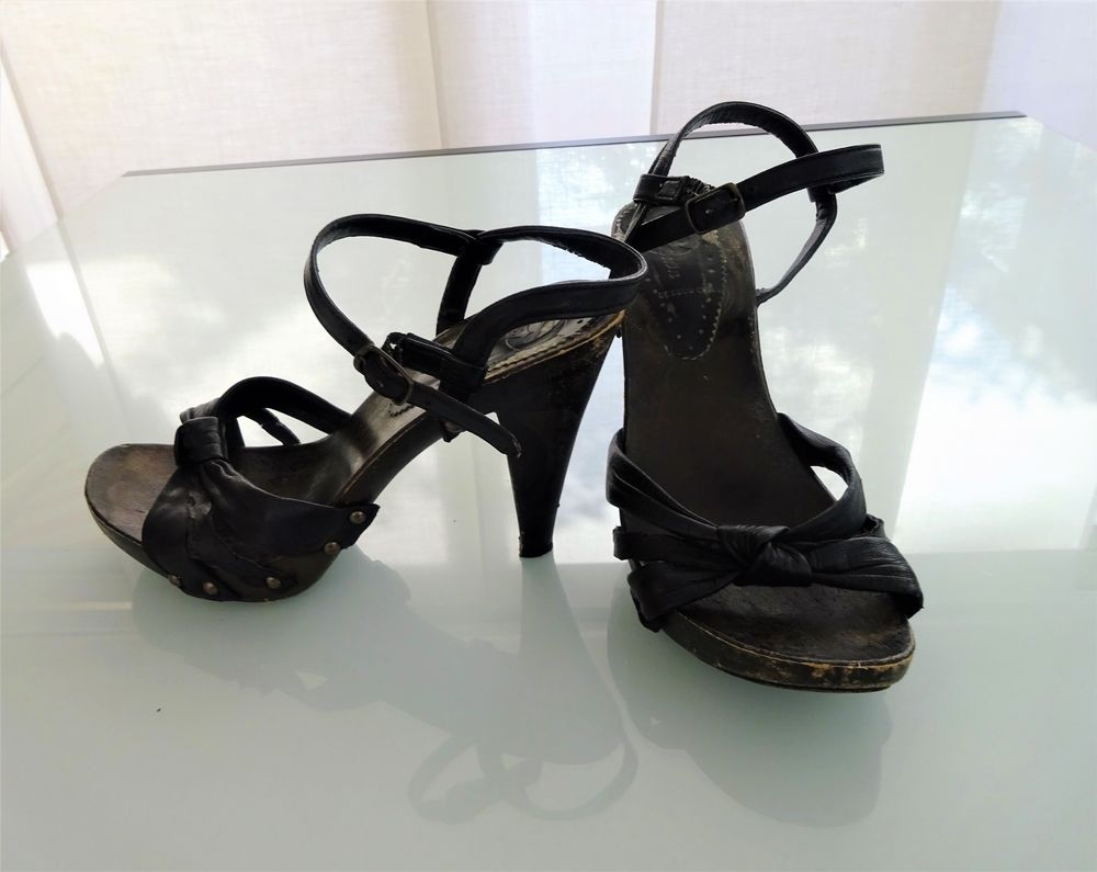 Sandales noires &agrave; talons bois Bata 38 Chaussures
