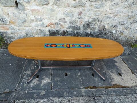Table Basse Ovale Vintage Carreaux Céramique 80 Loches (37)