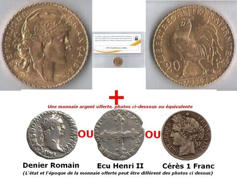 20 francs or,  Marianne coq  sous scell� + monnaie argent 1060 Rennes (35)