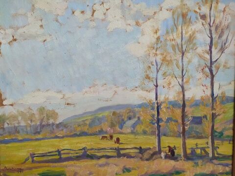 Tableau Paysage Campagne Vaches aux Pâturages Roger Laisné 160 Cahors (46)