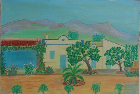 Peinture sur toile villa ESTRELLA 
Haut 83 cms x Large 55 cm 40 Castries (34)