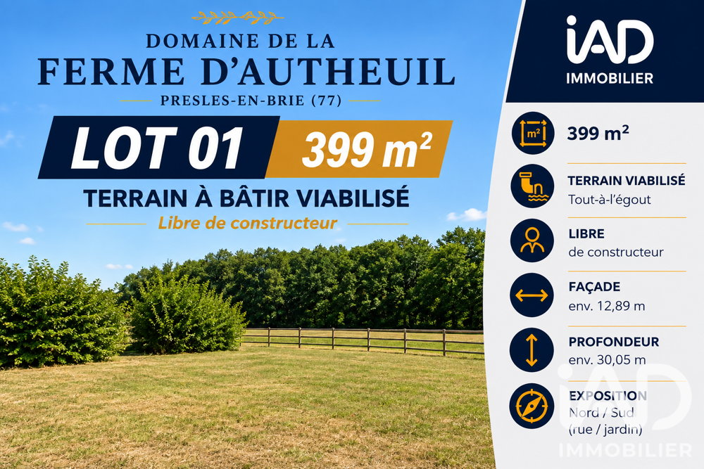 Vente Terrain Vente Terrain à bâtir 399 m&sup2; Presles-en-brie