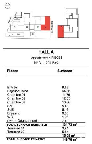  Appartement à vendre 4 pièces 134 m²