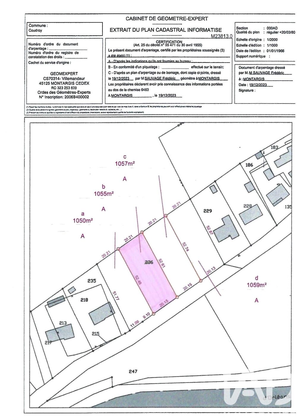 vente Terrain - 1055 m² Coudroy (45260)