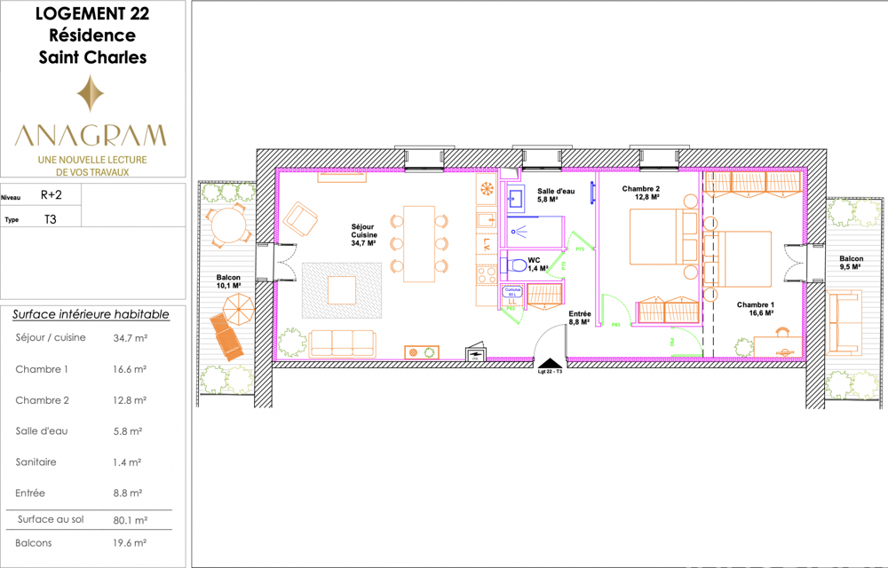 vente Appartement - 3 pièce(s) - 80 m² Pignan (34570)