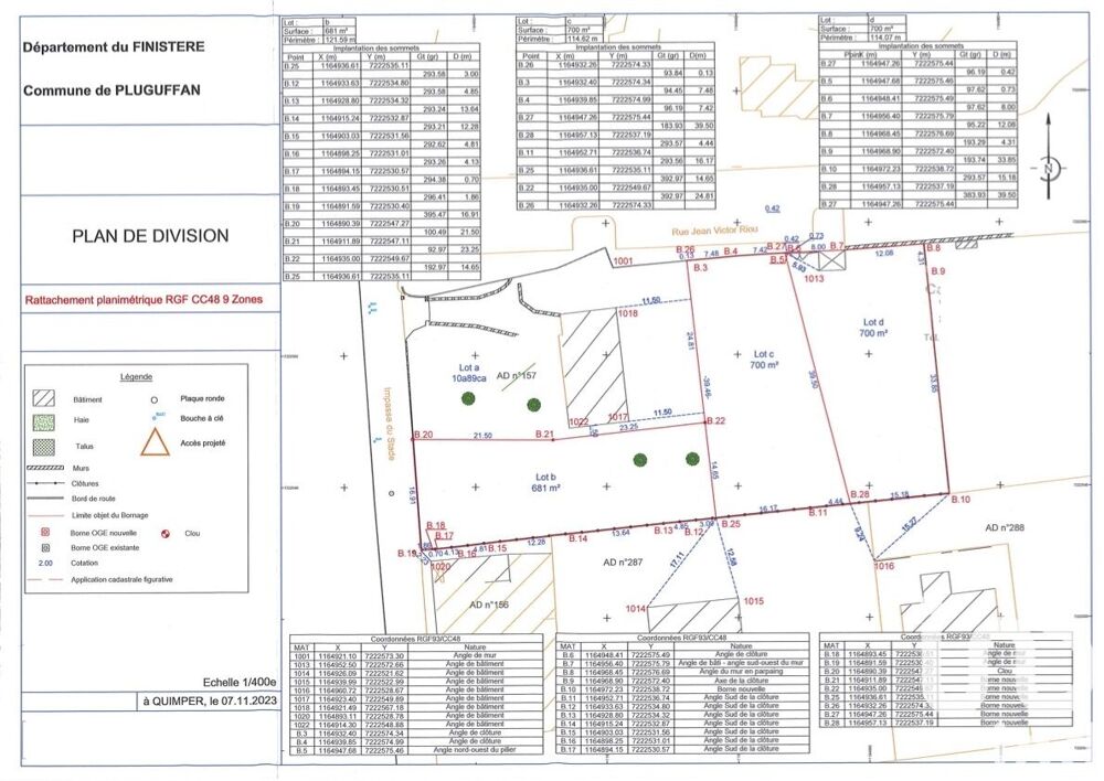 Vente Terrain Vente Terrain à bâtir 700 m&sup2; Pluguffan