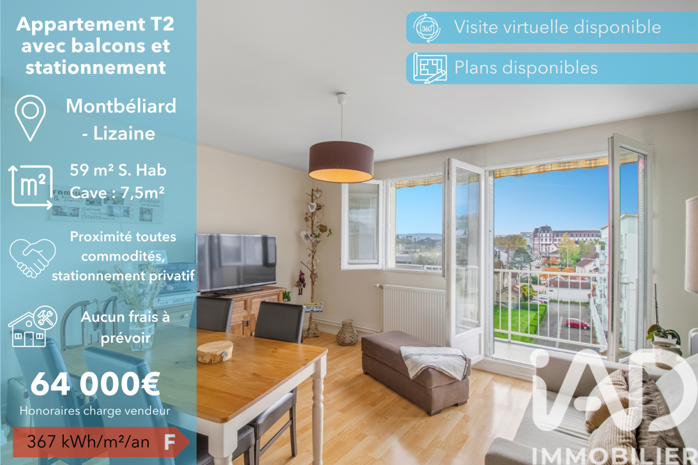 Appartement 3 pièces 59 m² · à Montbéliard · 59 m² · 64 000 €