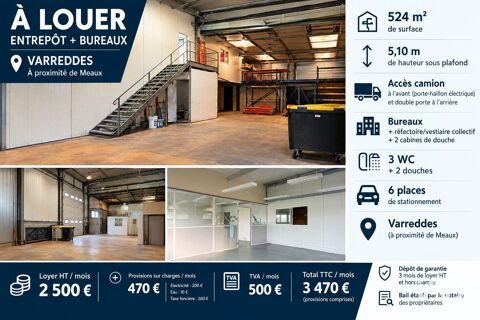 Location Local d'activit&eacute;s 524 m&sup2; 3470 77910 Varreddes