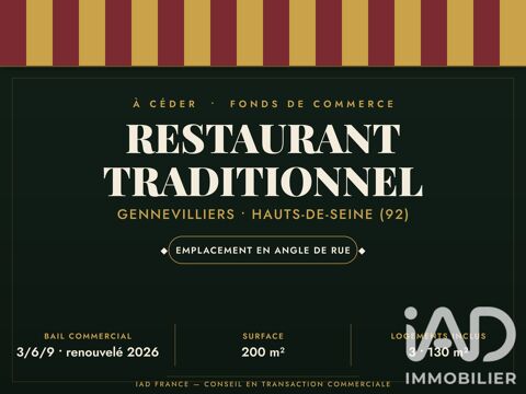 Vente Restauration rapide 210 m&sup2; 190400 92230 Gennevilliers