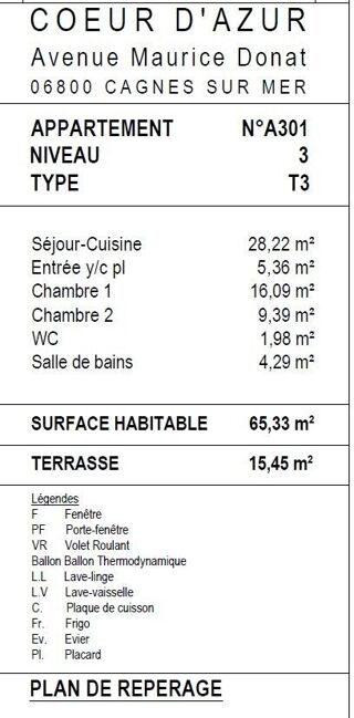  Appartement � vendre 3 pi�ces 65 m�