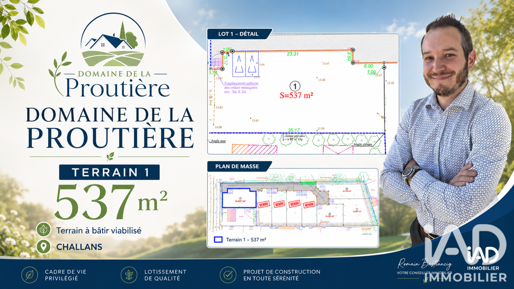 Vente Terrain Vente Terrain à bâtir 537 m&sup2; Challans