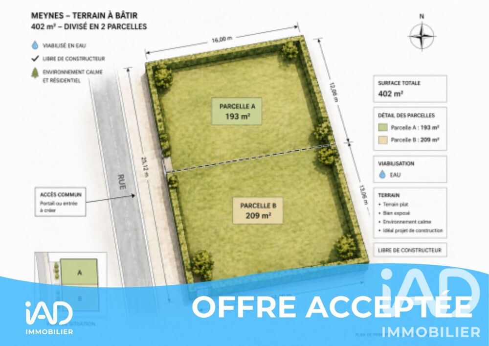 Vente Terrain Vente Terrain à bâtir 402 m&sup2; Meynes