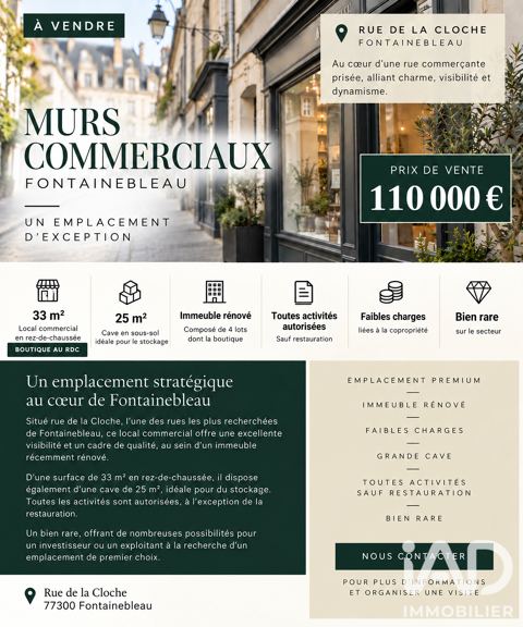 Vente Boutique/Local commercial 33 m&sup2; 110000 77300 Fontainebleau