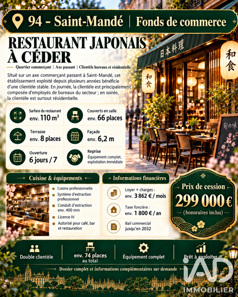 Vente Restaurant 110 m&sup2; 299000 94160 Saint-mandé