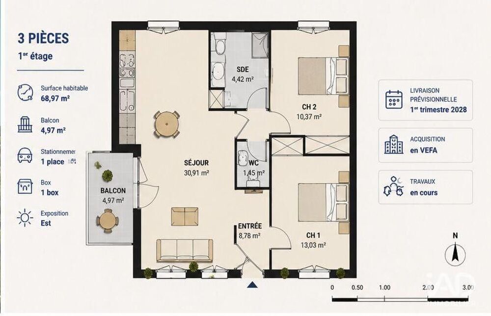 Vente Appartement 3 pièces