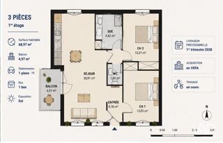  Appartement à vendre 3 pièces 69 m²