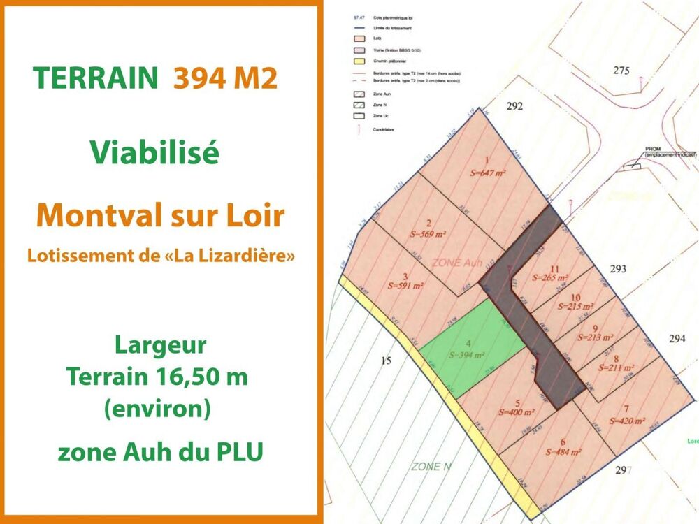 Vente Terrain Vente Terrain 394 m&sup2; Montval-sur-loir