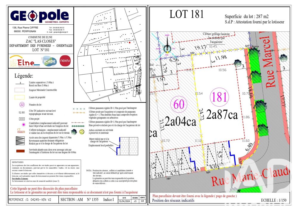 Vente Terrain Vente Terrain à bâtir 287 m&sup2; Elne