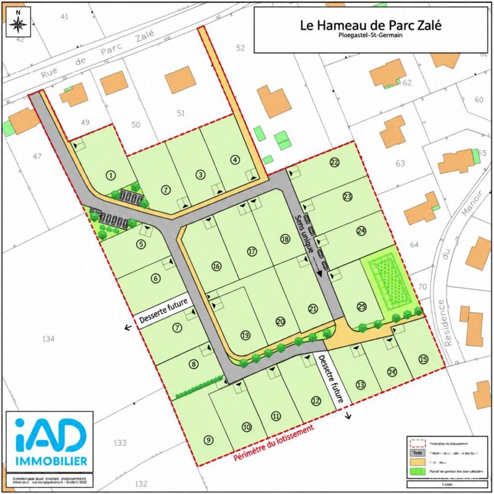 Vente Terrain Vente Terrain 498 m&sup2; Plogastel-saint-germain