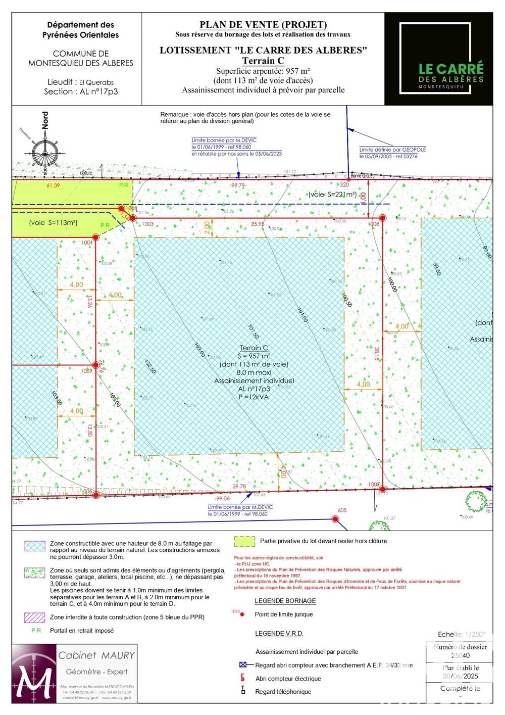 Vente Terrain Vente Terrain à bâtir 957 m&sup2; Montesquieu-des-albères