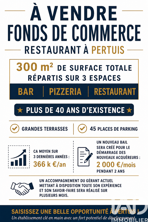 Vente Restaurant 300 m&sup2; 205000 84120 Pertuis