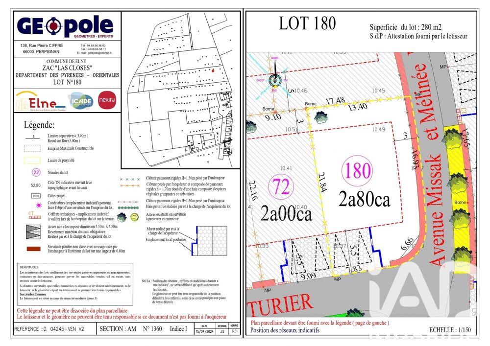 Vente Terrain Vente Terrain à bâtir 280 m&sup2; Elne