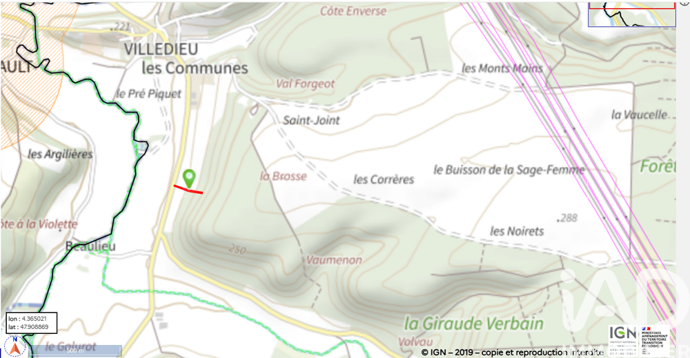 vente Terrain - 1000 m² Villedieu (21330)