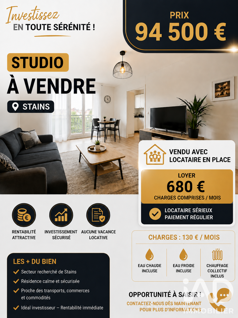 Vente Appartement Vente Appartement 1 pièce Stains