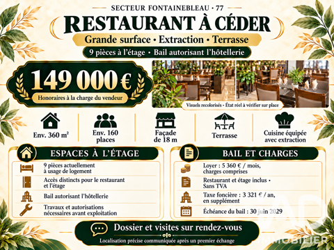 Vente Restaurant 360 m&sup2; 149000 77210 Avon
