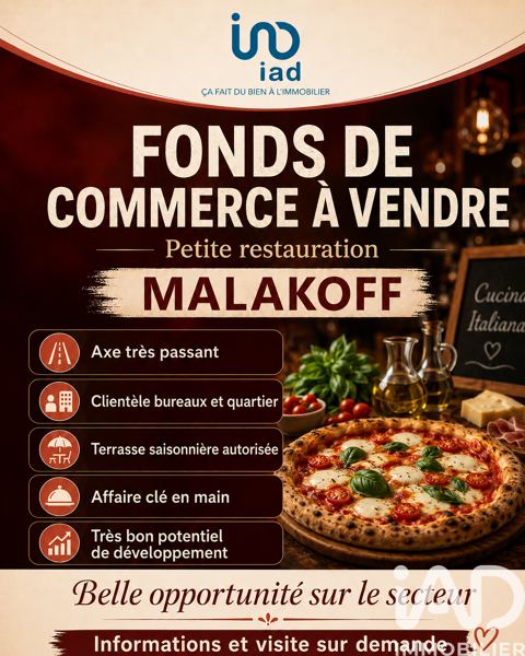 Vente Restauration rapide 120 m&sup2; 235000 92240 Malakoff