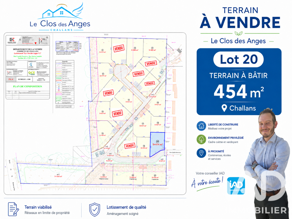 Vente Terrain Vente Terrain à bâtir 454 m&sup2; Challans