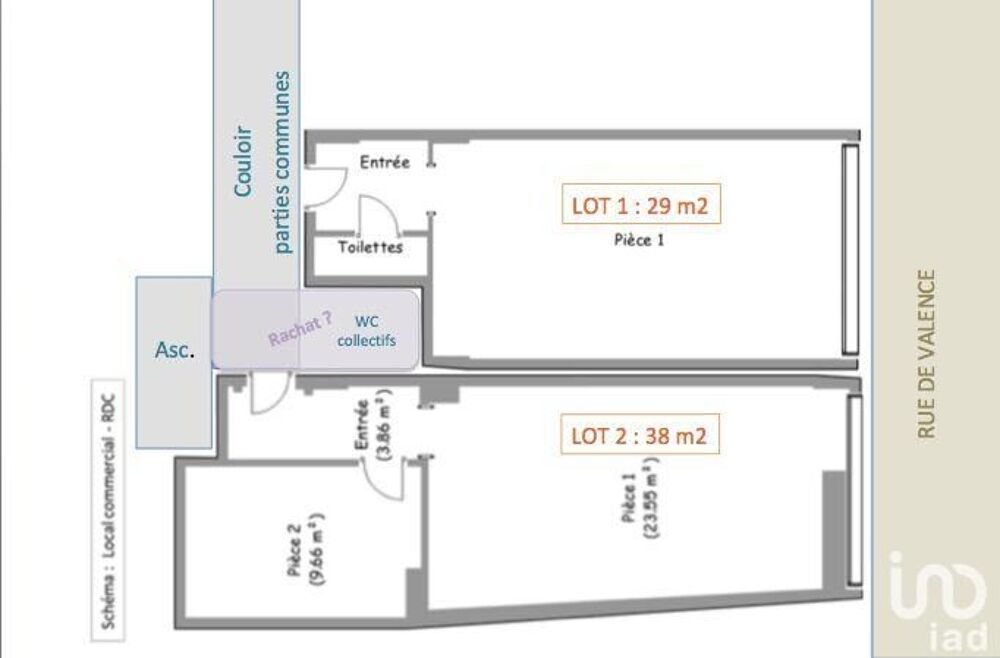   Vente Bureaux 66 m&sup2; 