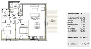  Appartement � vendre 3 pi�ces 72 m�