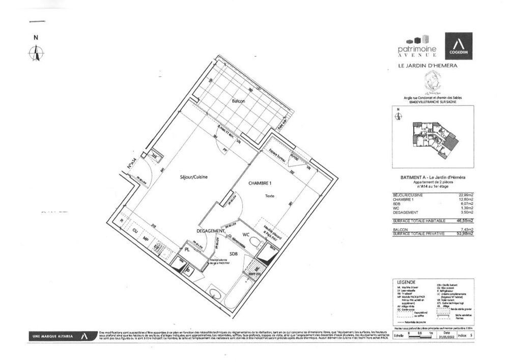 Location Appartement VILLEFRANCHE-SUR-SAÔNE – T2 RÉCENT AVEC BALCON ET GARAGE BOX Villefranche-sur-saône