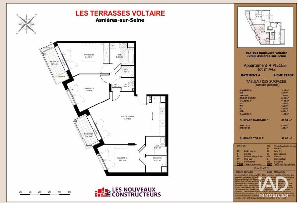 vente Appartement - 4 pièce(s) - 89 m² Asnières-sur-Seine (92600)