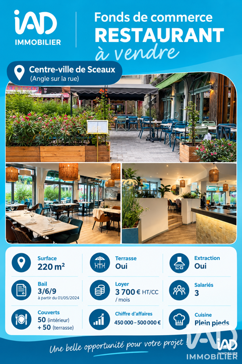 Vente Restaurant 220 m&sup2; 470400 92330 Sceaux