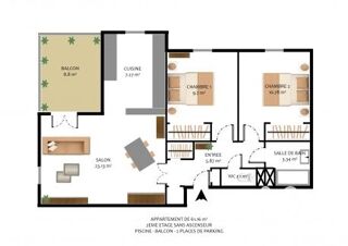  Appartement à louer 3 pièces 61 m²