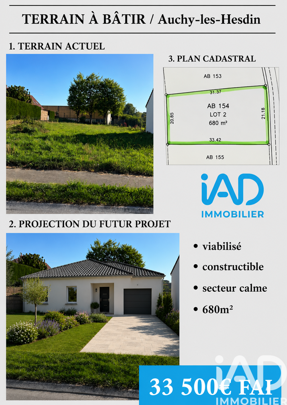 Vente Terrain Vente Terrain 680 m&sup2; Auchy-lès-hesdin