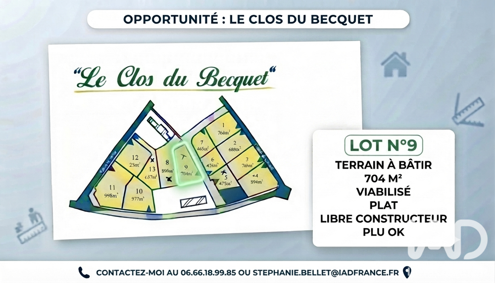 Vente Terrain Vente Terrain à bâtir 704 m&sup2; Terres-de-caux