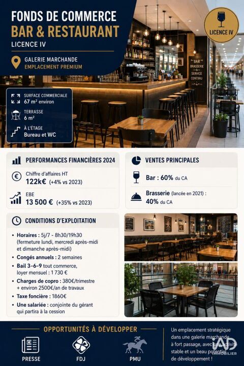 Vente Bar-brasserie 67 m&sup2; 119000 10120 Saint-andré-les-vergers