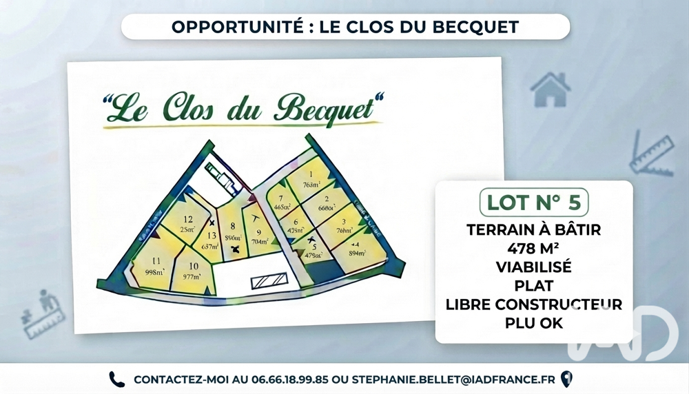 Vente Terrain Vente Terrain à bâtir 478 m&sup2; Terres-de-caux