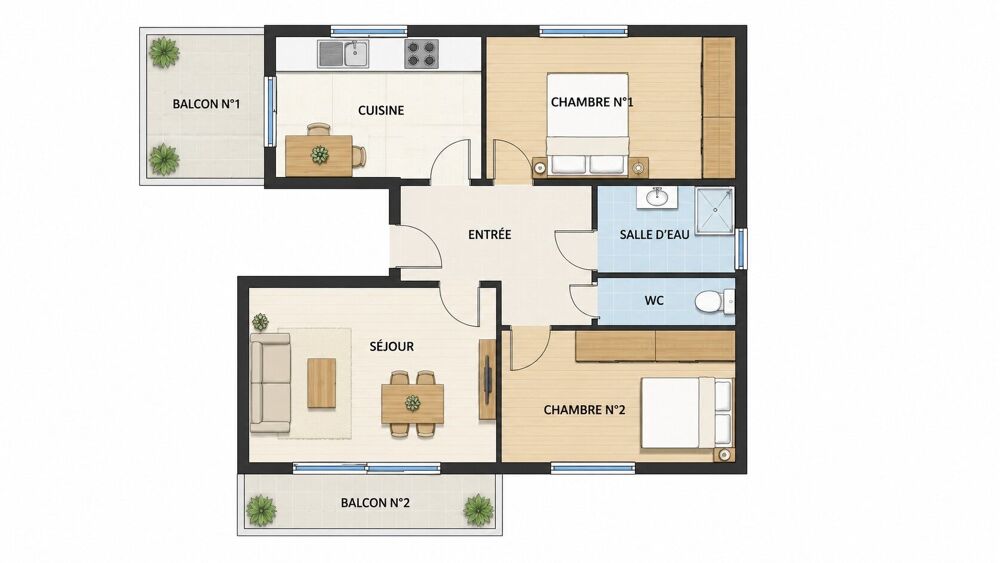 vente Appartement - 3 pièce(s) - 56 m² Nice (06300)