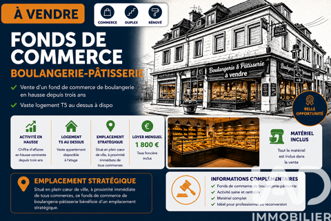 Vente Boulangerie, P&acirc;tisserie 200 m&sup2; 239800 76760 Yerville
