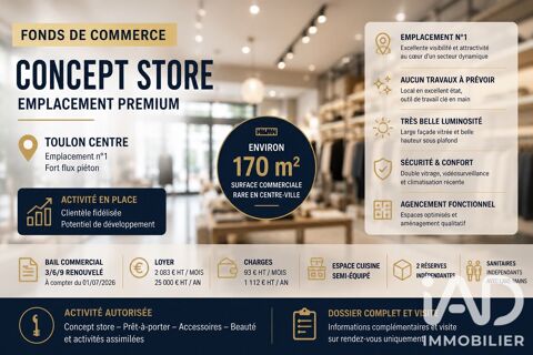 Vente Divers Commerces 170 m&sup2; 140000 83000 Toulon