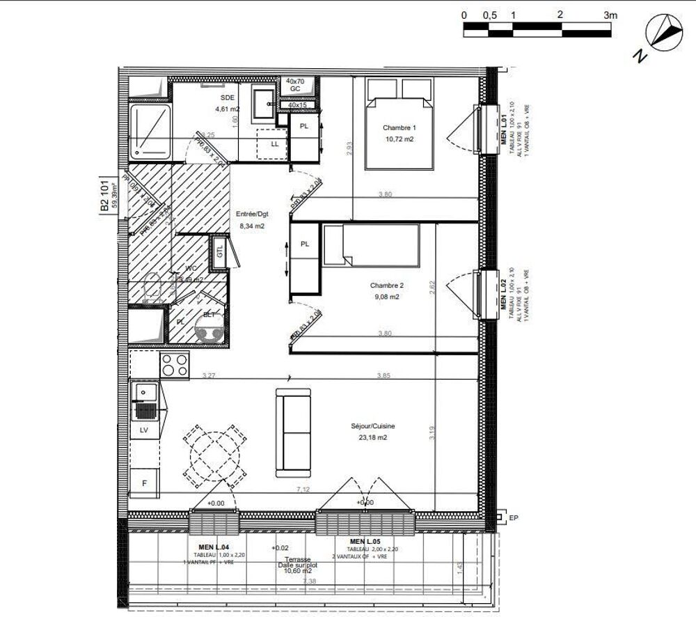 vente Appartement - 3 pièce(s) - 59 m² Bretteville-sur-Odon (14760)