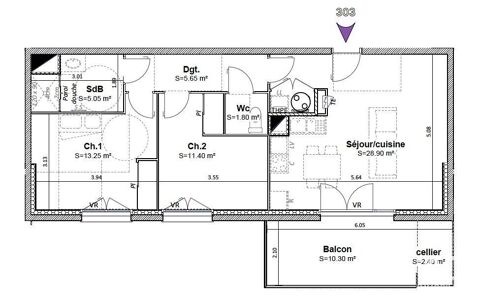   Vente Appartement 3 pièces Appartement - 3 pièce(s) - 66 m²
