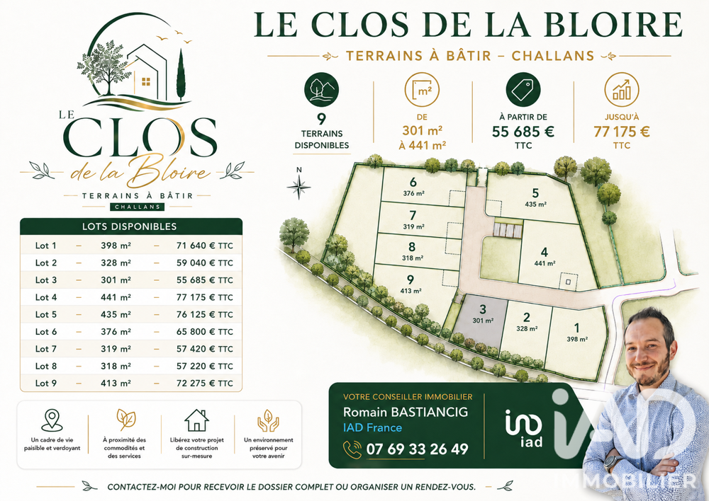 Vente Terrain Vente Terrain à bâtir 301 m&sup2; Challans