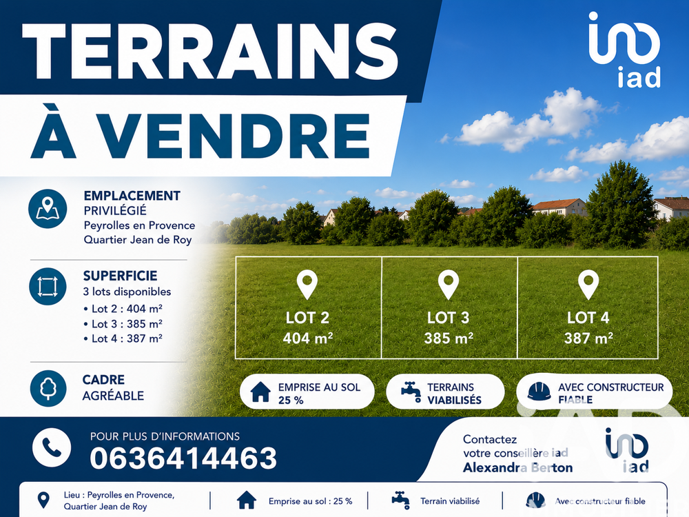 Vente Terrain Vente Terrain à bâtir 385 m&sup2; Peyrolles-en-provence